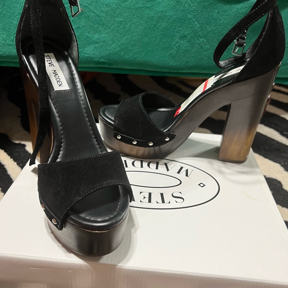NWB Steve Madden | Block Heels | Black Suede Raynah, Size 8